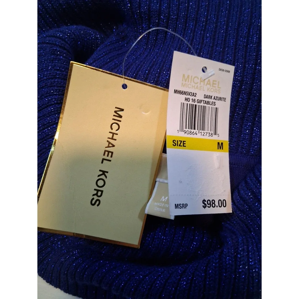 Michael Kors Dark Azurite Metallic Off Shoulder Sweater Size M MH66N5V2A2 NWT